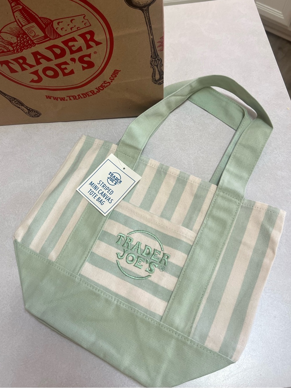 New Edition Summer 2026 Trader Joe’s Mini Tote Bags - Mint green striped